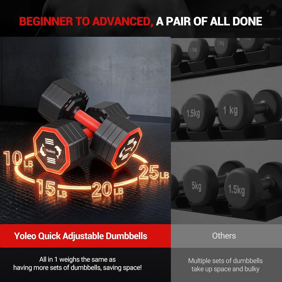 YOLEO Adjustable Dumbbell Set, 4-in-1 view 3