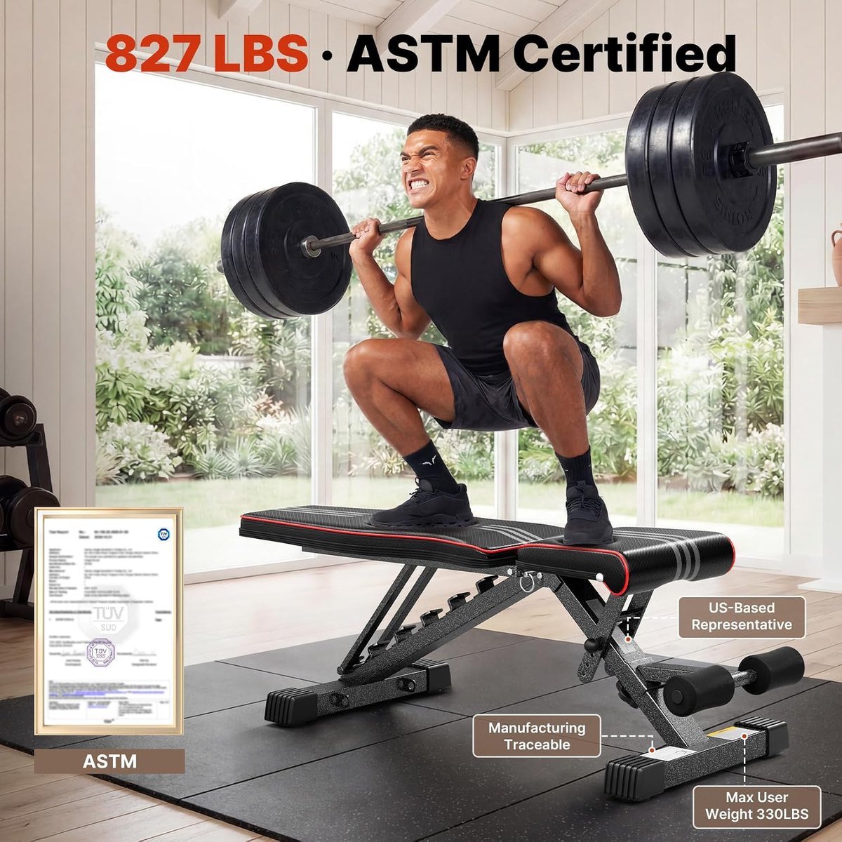 YOLEO Adjustable Weight Bench, 827 lb view 2