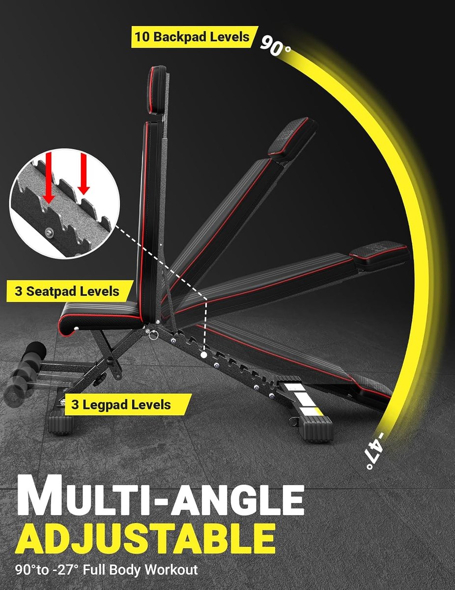 YOLEO Adjustable Weight Bench, Extended Backrest view 3