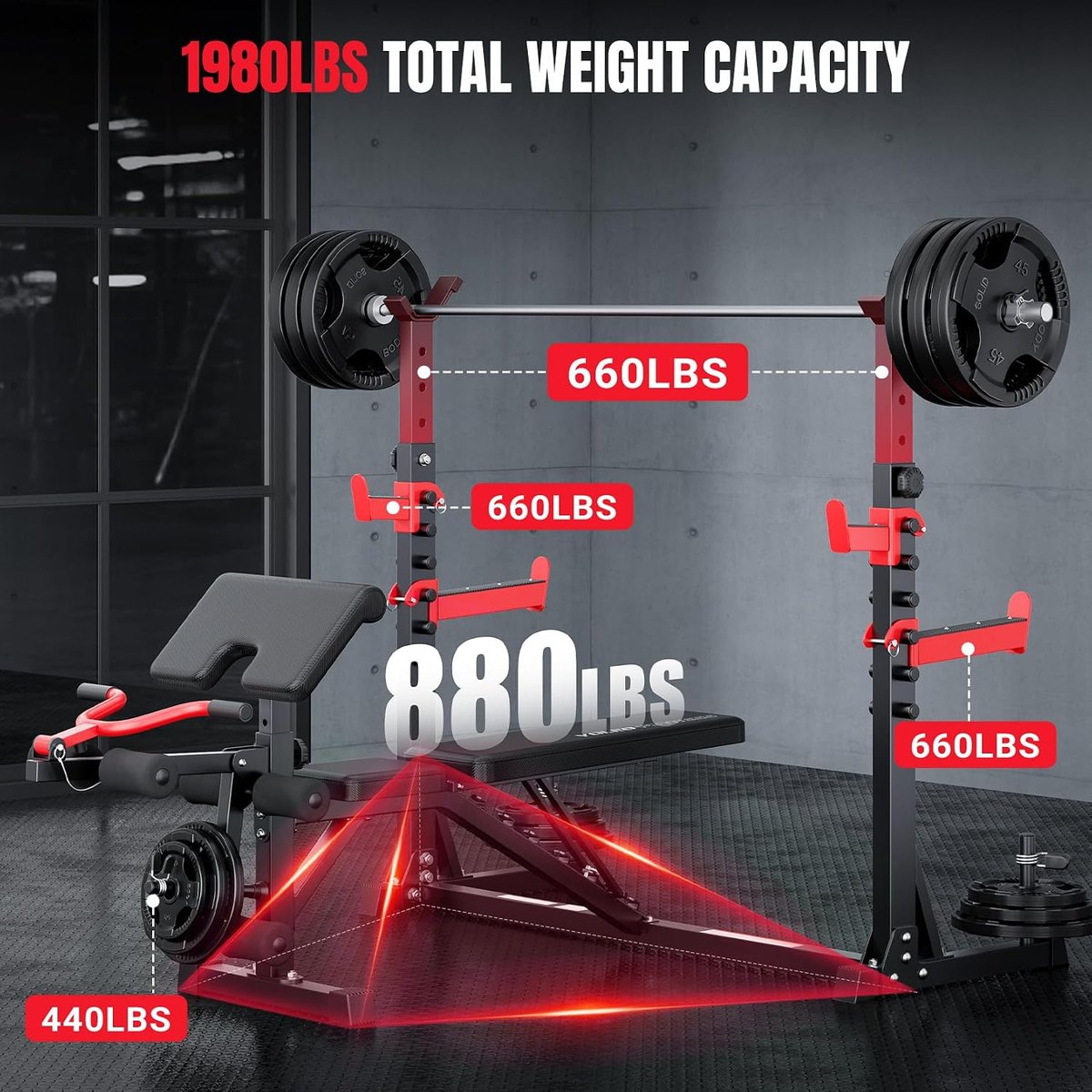 YOLEO Olympic Weight Bench with Rack, 1980 lb view 3
