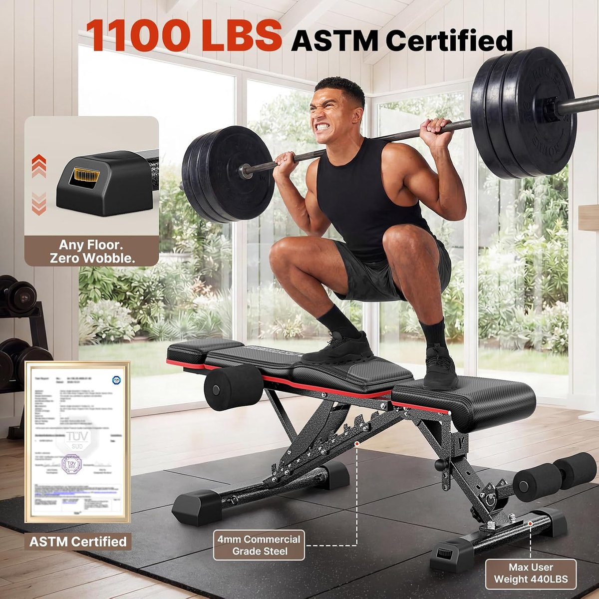 YOLEO Weight Bench with Press Stand, 1100 lb view 3