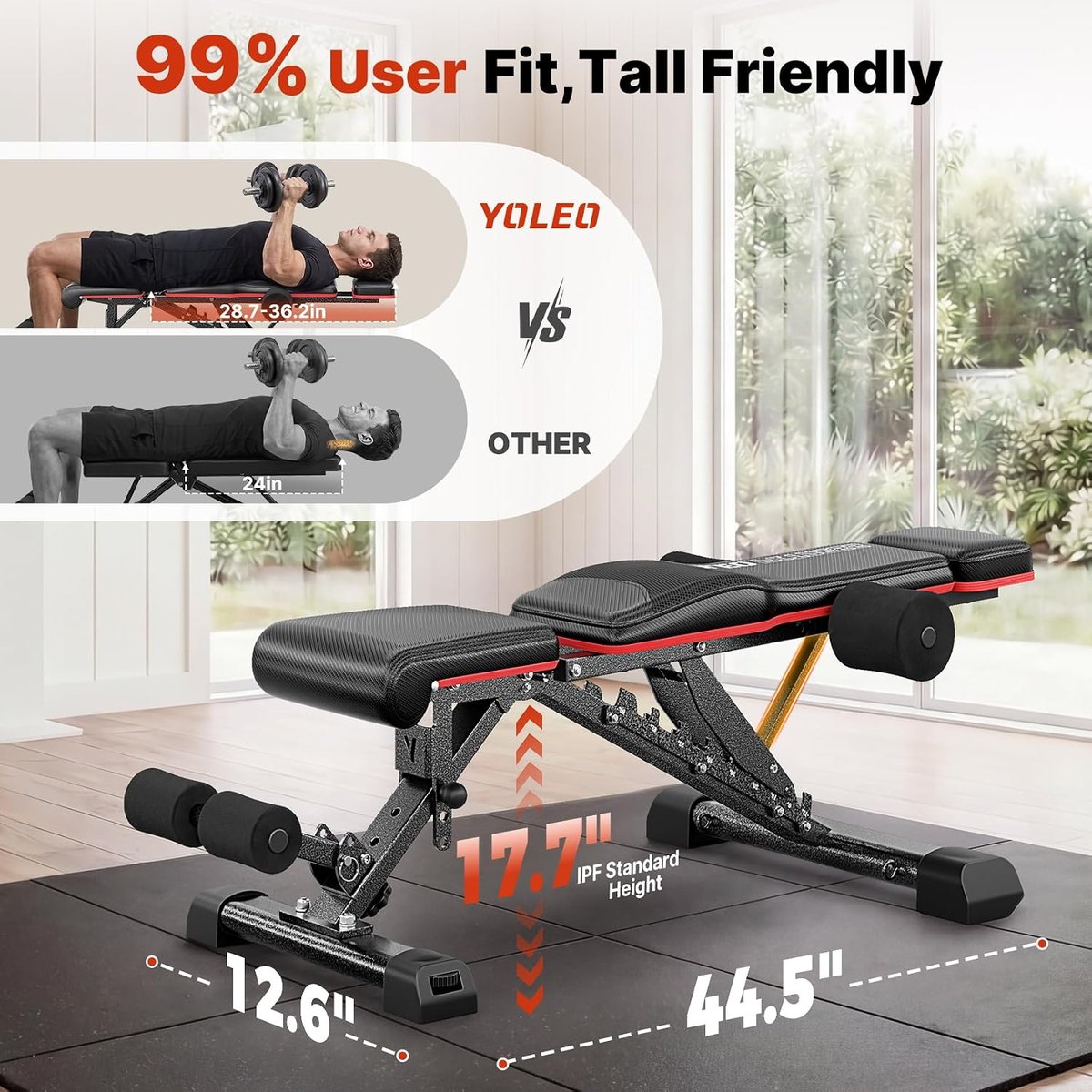 YOLEO Weight Bench with Press Stand, 1100 lb view 4